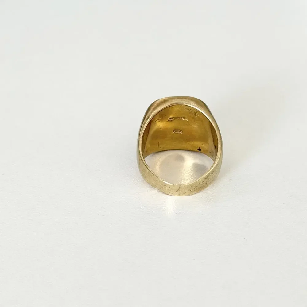 Vintage 14K Yellow Gold West Germany Smoky Cabochon Diamond Chunky Ring Sz 7.25